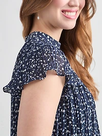 Pleated Blouse with Flutter Sleeves