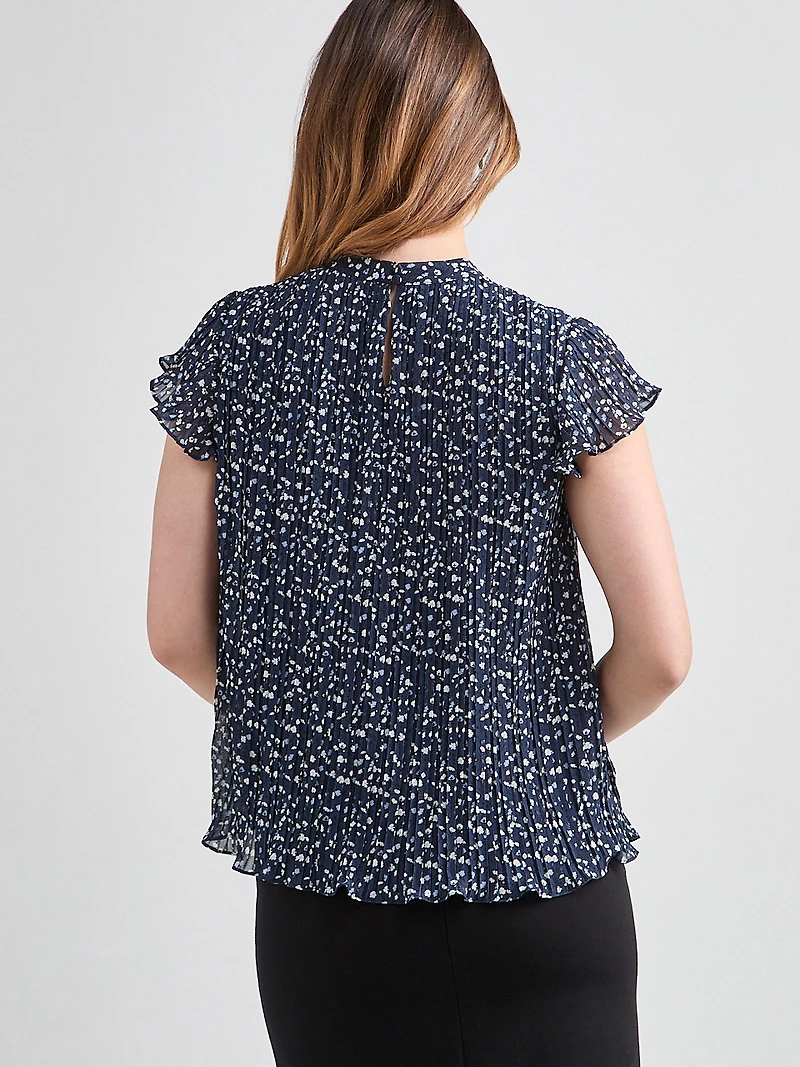 Pleated Blouse with Flutter Sleeves