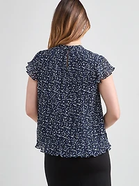 Pleated Blouse with Flutter-Sleeves