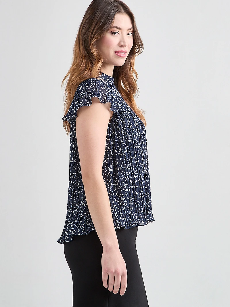 Pleated Blouse with Flutter-Sleeves