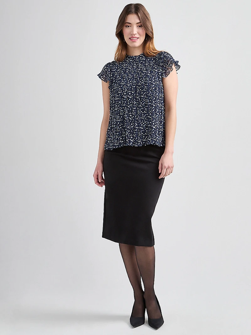 Pleated Blouse with Flutter-Sleeves