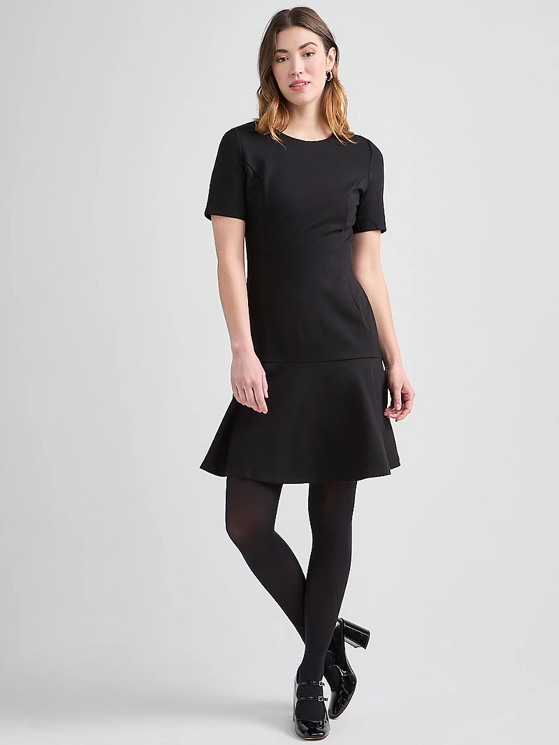 Ponte Crew Neck Fit & Flare Dress