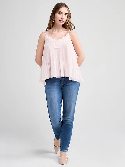 Release Pleat Lace Trim Top