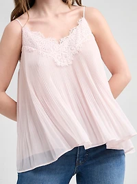 Release Pleat Lace Trim Top