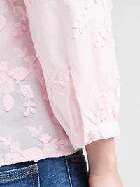 Ruffled Cotton Blouse with 3/4 Sleeves