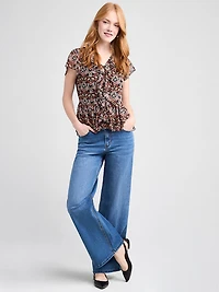 Short Flutter Sleeve Blouse Boho Ditsy