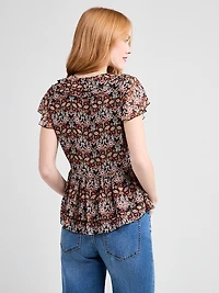 Short Flutter Sleeve Blouse Boho Ditsy