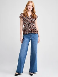 Short Flutter Sleeve Blouse Boho Ditsy