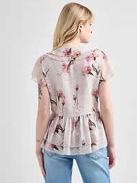 Short Flutter Sleeve Blouse Boho Floral