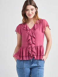 Short Flutter Sleeve Blouse Mulberry