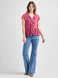 Short Flutter Sleeve Blouse Mulberry