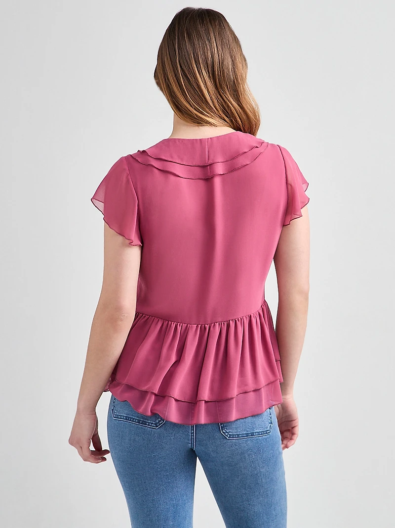 Short Flutter Sleeve Blouse Mulberry