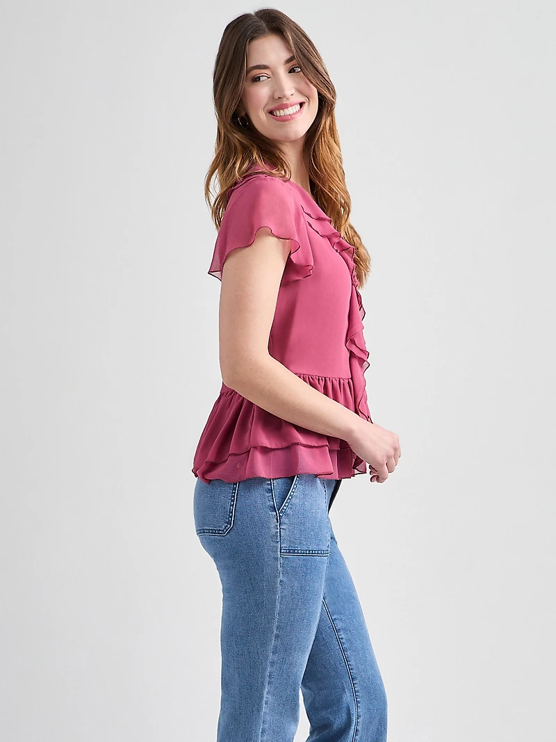 Short Flutter Sleeve Blouse Mulberry