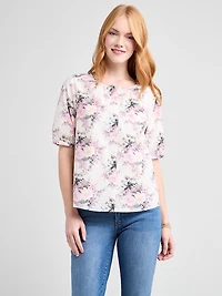 Short Sleeve Cotton Voile Puff Blouse