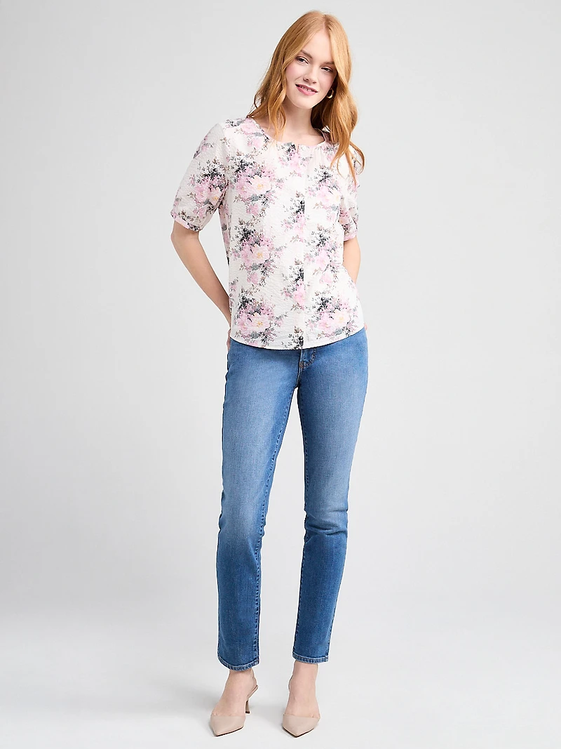 Short Sleeve Cotton Voile Puff Blouse
