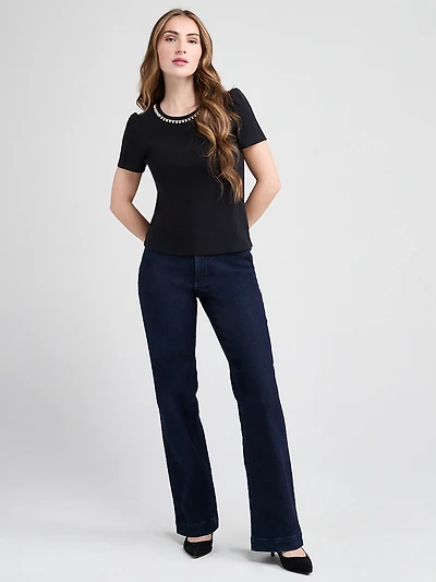 Short Sleeve T-Shirt with Pearl Detail