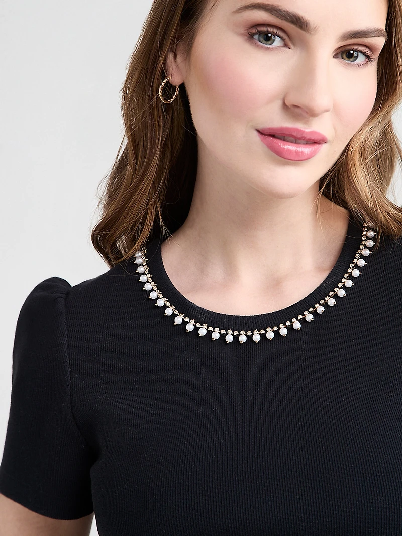 Short Sleeve T-Shirt with Pearl Detail