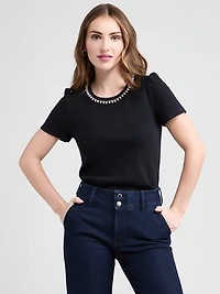 Short Sleeve T-Shirt with Pearl Detail