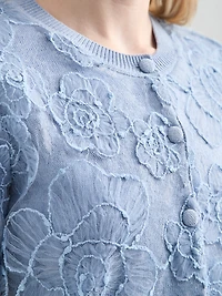 Short Sleeve Woven Overlay Cardigan Sweater