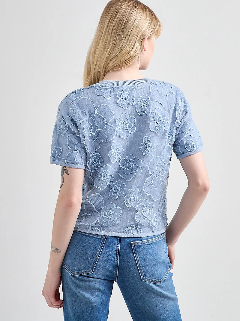 Short Sleeve Woven Overlay Cardigan Sweater