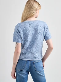 Short Sleeve Woven Overlay Cardigan Sweater