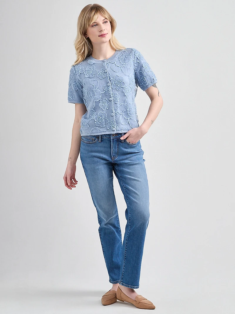 Short Sleeve Woven Overlay Cardigan Sweater