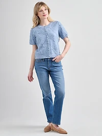 Short Sleeve Woven Overlay Cardigan Sweater