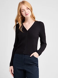 V-Neck Rib Cardigan Sweater