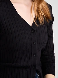 V-Neck Rib Cardigan Sweater