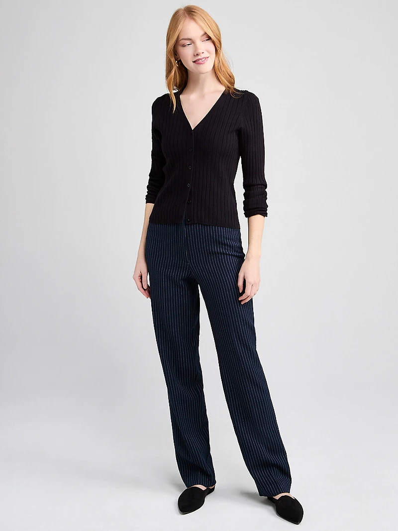 V-Neck Rib Cardigan Sweater