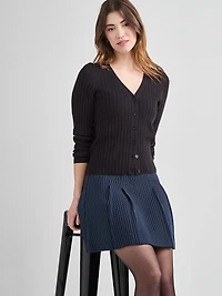 V-Neck Rib Cardigan Sweater