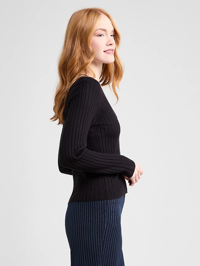 V-Neck Rib Cardigan Sweater