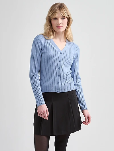 V-Neck Ribbed Cardigan Sweater