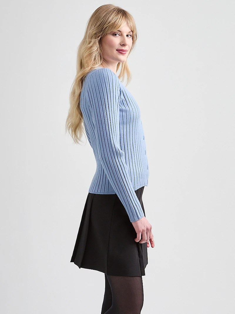 V-Neck Ribbed Cardigan Sweater