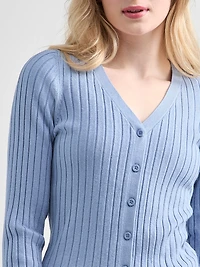 V-Neck Ribbed Cardigan Sweater