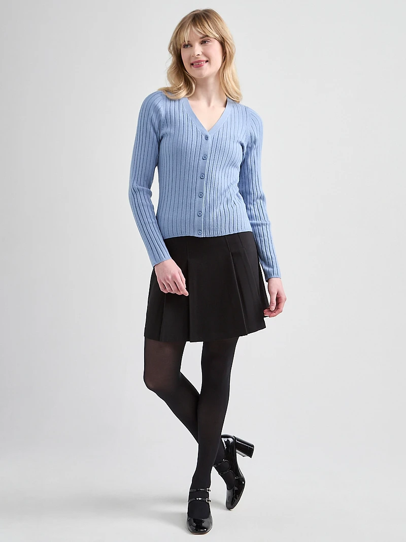 V-Neck Ribbed Cardigan Sweater