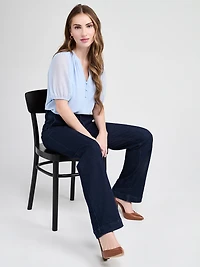 Stacey Short Sleeve Blouse with Button Detail Blue