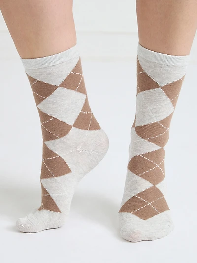 Crew Socks Beige Argyle