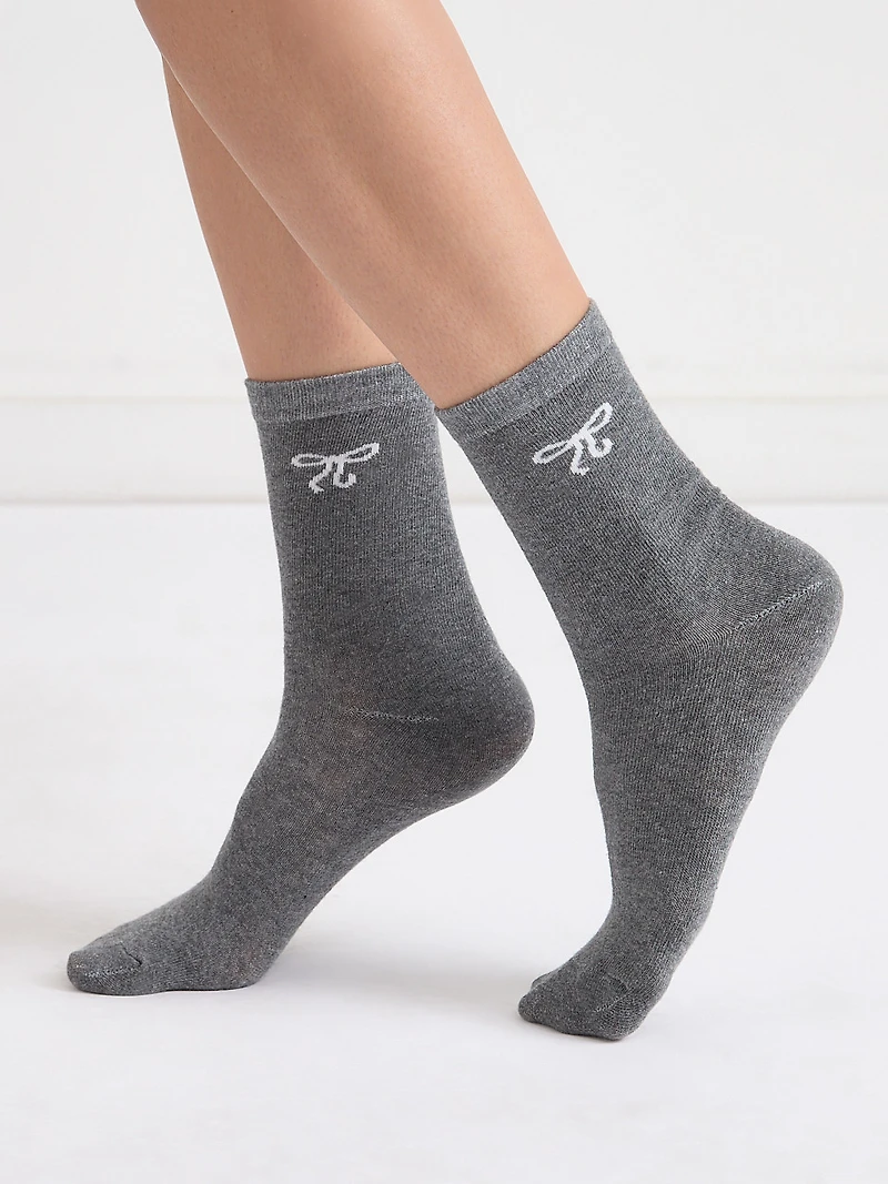 Grey Bow Crew Socks