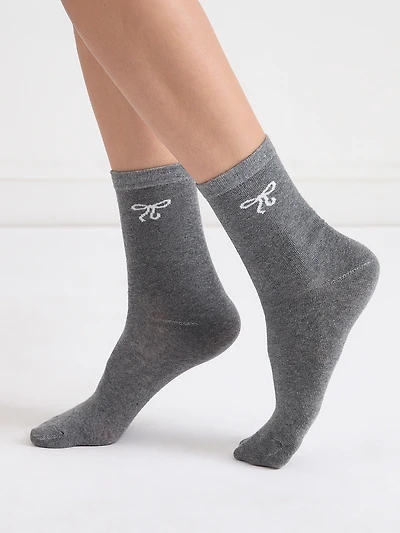 Grey Bow Crew Socks