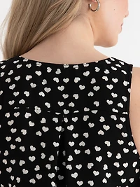 Lyla Textured Essential Tank Black with White Hearts