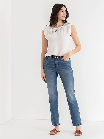 Sleeveless Blouse with Shoulder Trim Ivory