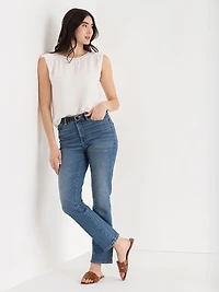 Sleeveless Blouse with Shoulder Trim Ivory