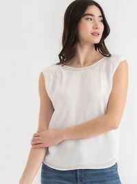 Sleeveless Blouse with Shoulder Trim Ivory