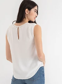 Sleeveless Blouse with Shoulder Trim Ivory