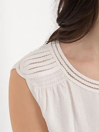 Sleeveless Blouse with Shoulder Trim Ivory