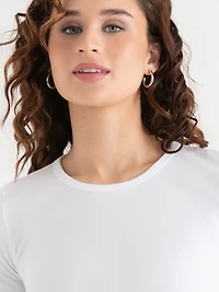 Short Sleeve Ribbed Crew Neck Top White