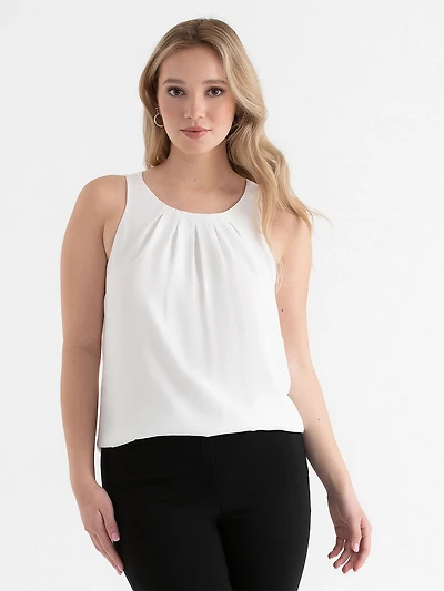 Paulina Pleat Neck Sleeveless Blouse Blanc de