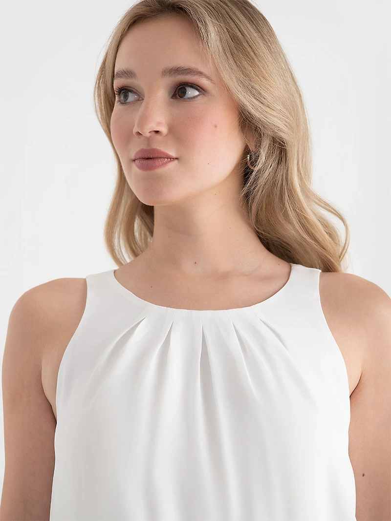 Paulina Pleat Neck Sleeveless Blouse Blanc de