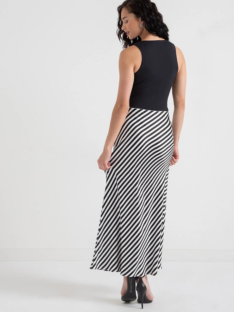 Maxi Satin Skirt White/Black Stripe